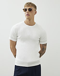 White Short Sleeve Ribbed T-Shirt