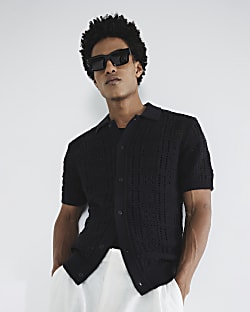 Black Regular Fit Laser Cut Shirt