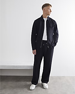 Black Wide Leg Textured Smart Joggers