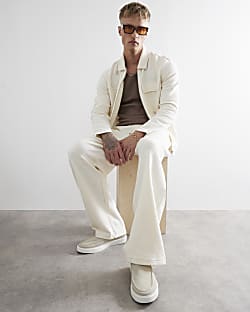 Cream Wide Fit Textured Smart Joggers