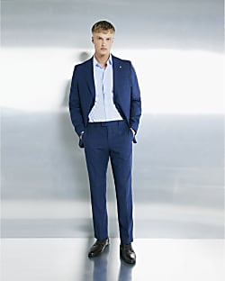 Navy Tailored Fit Check Suit Trousers