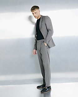 Brown Tailored Fit Check Suit Trousers