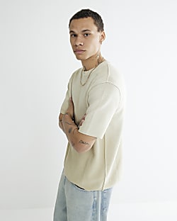 Beige Garment Dye Knitted T-Shirt