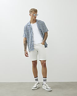 White Slim Fit Denim Shorts