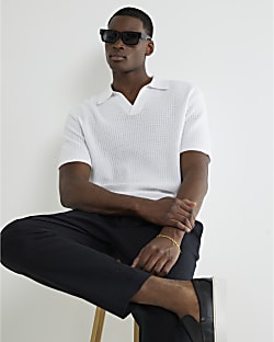 White Short Sleeve Open Collar Shirt