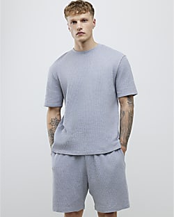 Grey Waffle T-Shirt And Shorts Set