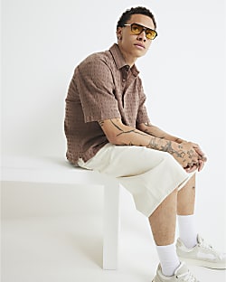 Brown Boxy Fit Crinkle Textured Shirt