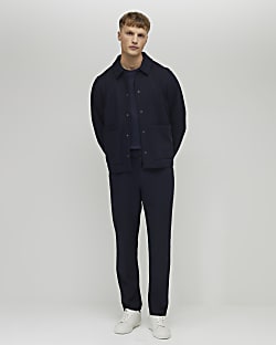 Navy Slim Fit Textured Trousers