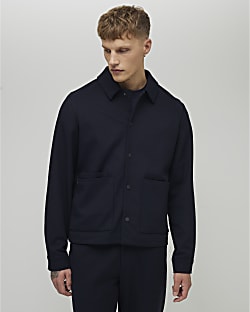 Navy Slim Fit Textured Overshirt