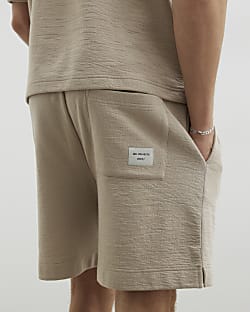 Beige Regular Fit Textured Shorts