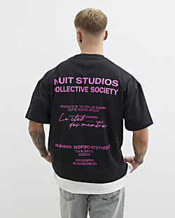 Black Oversized Nuit Studios Print T-Shirt