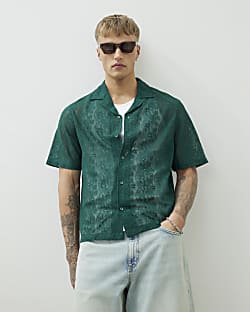 Green Short Sleeve Boxy Fit Lace Shirt