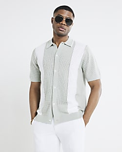 Green Crochet Colour Block Shirt
