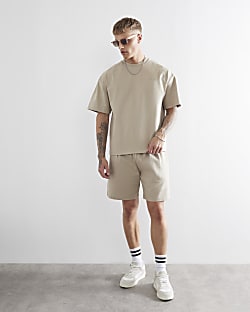Beige Oversized Fit T-Shirt And Shorts Set