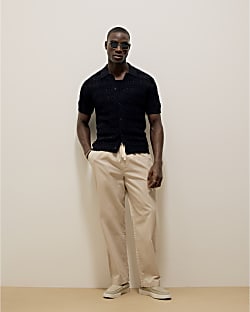 Beige Straight Fit Pull On Trousers