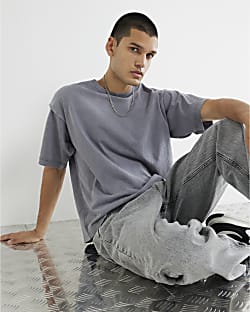 Grey Boxy Fit Washed Reverse Seam T-Shirt