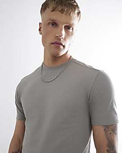 Grey Muscle Fit Pique T-Shirt