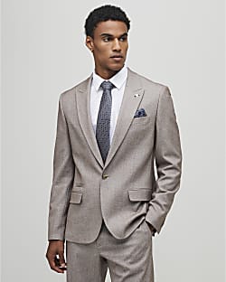 Beige Slim Fit Textured Suit Jacket