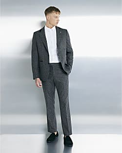 Grey Tailored Fit Textured Check Suit Trouser