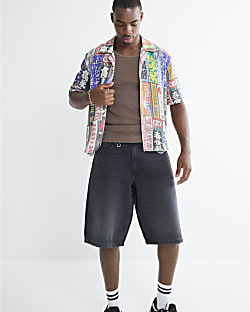 Black Regular Fit Denim Jorts