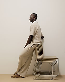 Beige Wide Leg Joggers