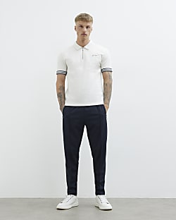 White Slim Fit Tipped Embroidered Polo Shirt