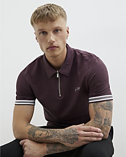 Red Slim Fit Tipped Embroidered Polo Shirt