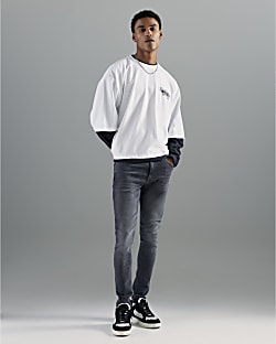 Black Spray On Embroidered Jeans