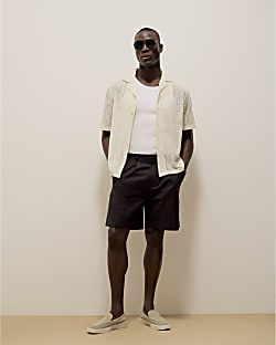 Brown Relaxed Fit Linen Blend Shorts