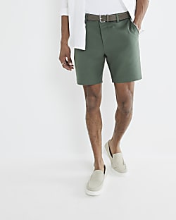 Khaki Slim Fit Belted Chino Shorts