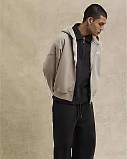 Stone Oversized Zip Through Luminis Hoodie