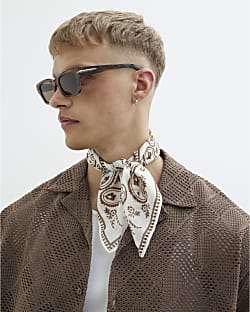 White Satin Paisley Print Bandana