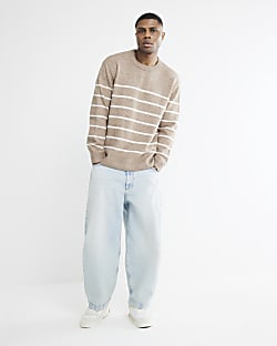 Stone Slim Fit Stripe Brushed Jumper