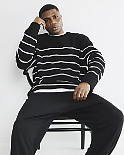 Black Long Sleeve Stripe Brushed Jumper