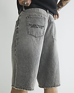 Grey Embroidered Pocket Denim Jorts