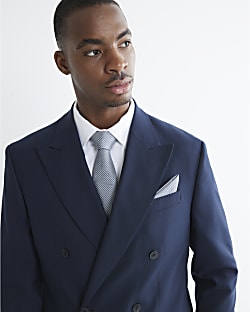 Blue Dogtooth Tie And Handkerchief Set
