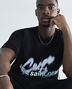 Black Short Sleeve Ame Saint Spray T-Shirt