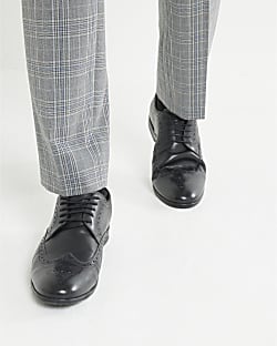 Black Leather Derby Brogue Shoes