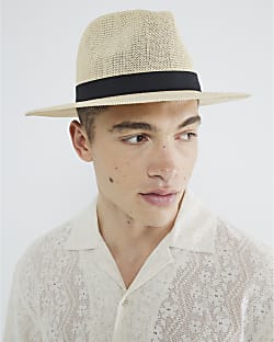 Beige Straw Fedora Hat