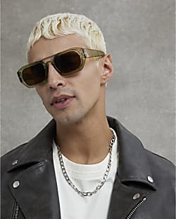 Green Square Metal Brow Bar Sunglasses