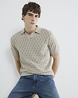 Stone Short Sleeve Textured Polo Shirt