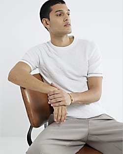 White Muscle Fit Checkerboard T-Shirt