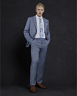 Blue Check Skinny Suit Trousers