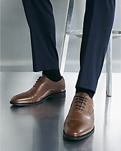 Brown Textured Oxford Shoes
