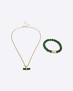 Green Natural Stone Necklace And Bracelet Set