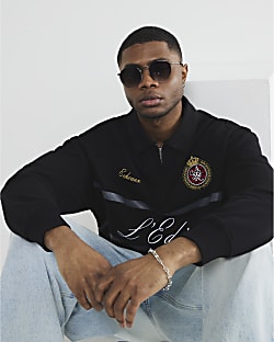 Black Metal Textured Round Sunglasses