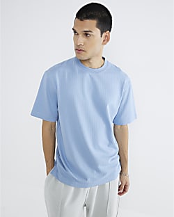 Blue Regular Fit Seersucker T-Shirt