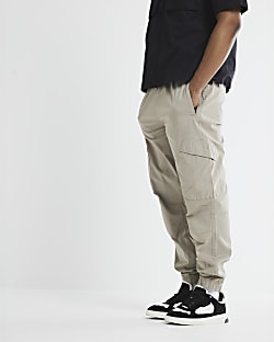Beige Regular Fit Cuffed Cargo Trousers