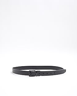 Black Faux Leather Reversible Textured Belt