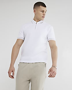 White Slim Fit Quilt Tipped Polo Shirt